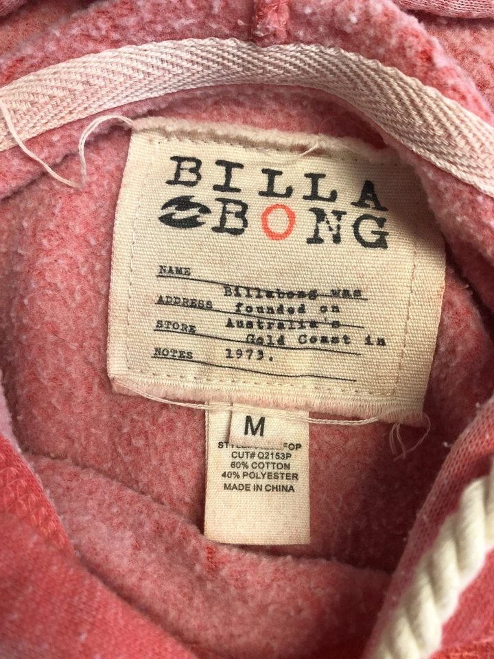 Sudadera con Capucha Billabong Para Mujer Mediana Roja Onda Logo Pullover Surf Patinador Playa Bolsillo Foto 3 de 4