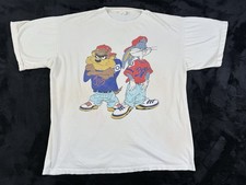 Vintage Hip Hop Bugs Bunny Taz T-Shirt Graphic Tee Short Sleeve Single Stitch