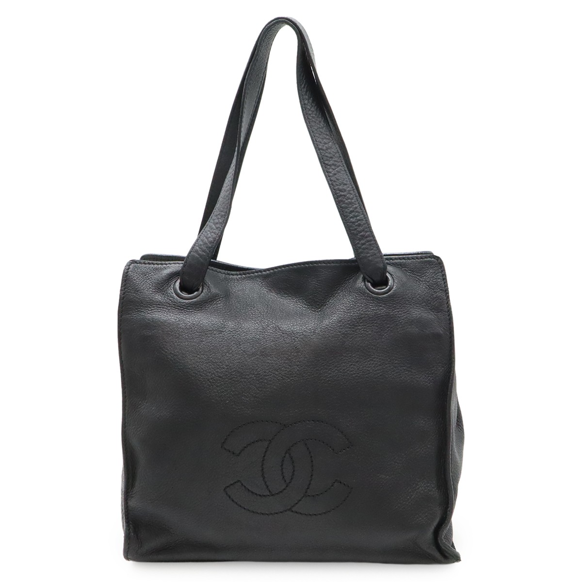 CHANEL Coco Mark Leather Tote Bag in Black with Shoulder Strap