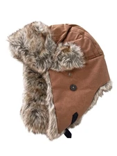 Mad Bomber Faux Fur Trapper Hat Size Medium Brown Tan Cotton Winter Outerwear