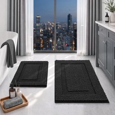 Chenille Black Bathroom Rugs Sets 2 Piece 17" x 24"  20" x 32"