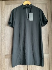 Zara Woman Ladies Little Black Shift Dress Short Sleeves With Cuff Neck Sz S Bnw