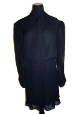 City Chic Size M/18 Women's Black Sheer Lined Long Sleeve Tie Neckline Dress