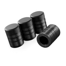 4-Piece Black Anodized Aluminum-Plastic Composite Tire Valve Stem Caps with I...