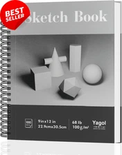Sketch Book 9x12” 100 Sheets 68lb Spiral Pad for Drawing, Charcoal, Dry Media