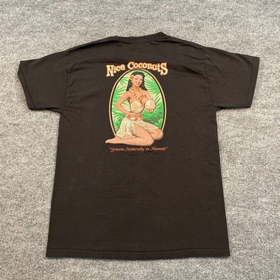 Vintage Funny Naughty Nice-Coconuts Hawaiian Humor Shirt Medium 19x27 Maui Kauai