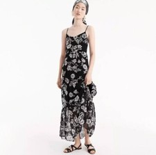 J. Crew Mercantile Maxi Dress Size 0 Womans Black White Floral Tiered Strappy