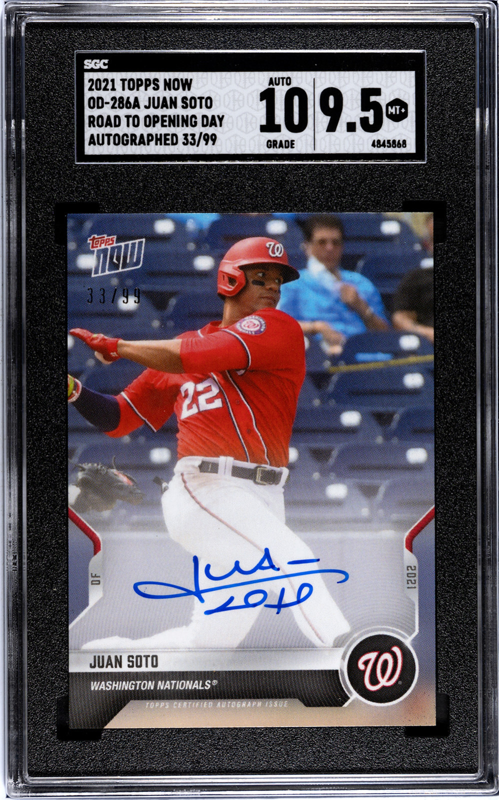 2021 Topps Now Road to Opening Day Juan Soto #OD-286A Autograph Card Limited to 99