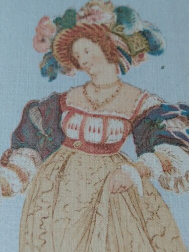 Wandbild unter Glas Holzrahmen Malerei auf Stoff Dame Mode Kostüm 16. Jh Schweiz - Bild 1 von 12