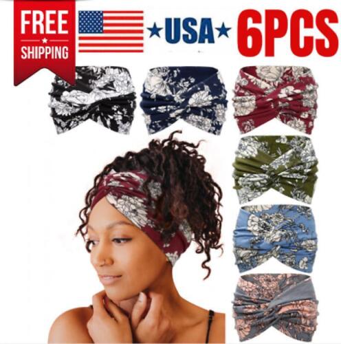 6 pack Wide Headbands for Women, 7'' Floral Printed Turban Headband Boho Hair