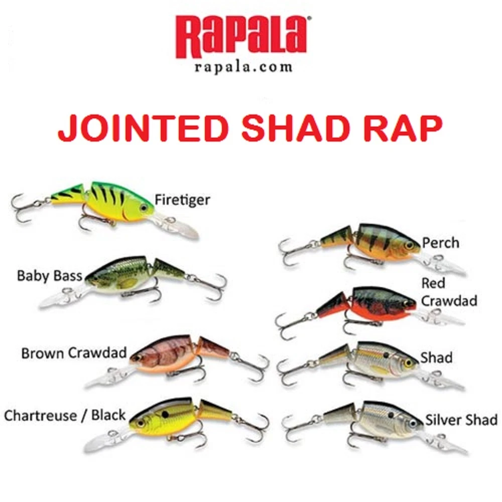 Rapala Jointed Shad Rap, JSR-07, 2-3/4” 7/16 oz, Choice of Colors