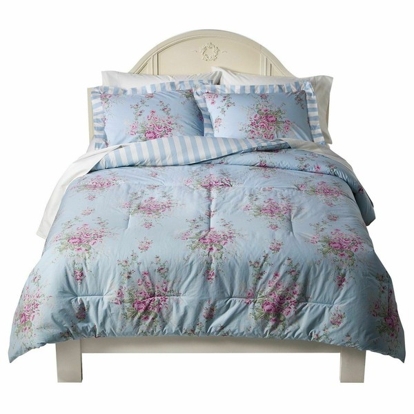 Simply Shabby Chic Cottage Rose Reversible Comforter Sham Set Blue King