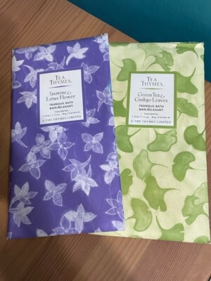 NEW TEA THYMES TRANQUIL BATH SALTS 2 PAKS OF 2-1.5 OZ BATHS JASMINE/GREEN TEA