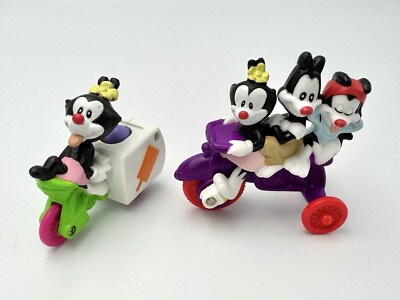 Vintage Warner Bros 1993 Animaniacs Spielzeug Figuren Dot Yakko Wakko auf einem Fahrrad 