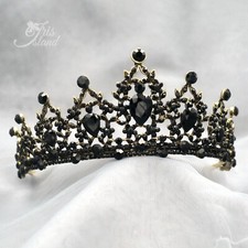 Black Crystal Princess Tiara Crown Wedding Bridal Party Pageant 924 Antique Gold
