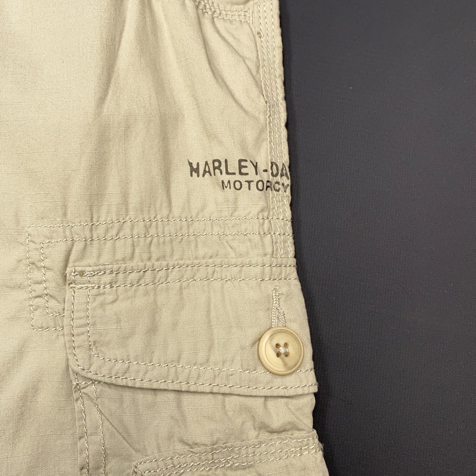 Harley Davidson Cargo Shorts Adult 38 Beige Embroider… Gem