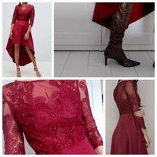CHI CHI LONDON dark red festive lace asymmetrical dress, size 6