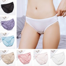 5 Pairs Lady 100 Silk Panties Underwear Briefs Lingerie Thin L-Waist Solid Soft