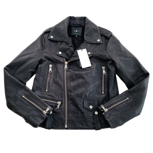 7 For All Mankind asymmetrische Motorradjacke aus echtem Kieselleder schwarz S $ 695 - Bild 1 von 12