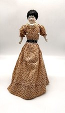 Antique Doll Black Hair Blue Eyes Porcelain Head Feet Hands Cloth Body 20  Long