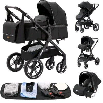 Kinderwagen 3 in 1 zusammenklappbar Multifunktional Schwarz