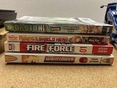 Mixed Manga lot English Dr Stone 01 Shield Hero 02 Fire Force 01 Wallflower 14