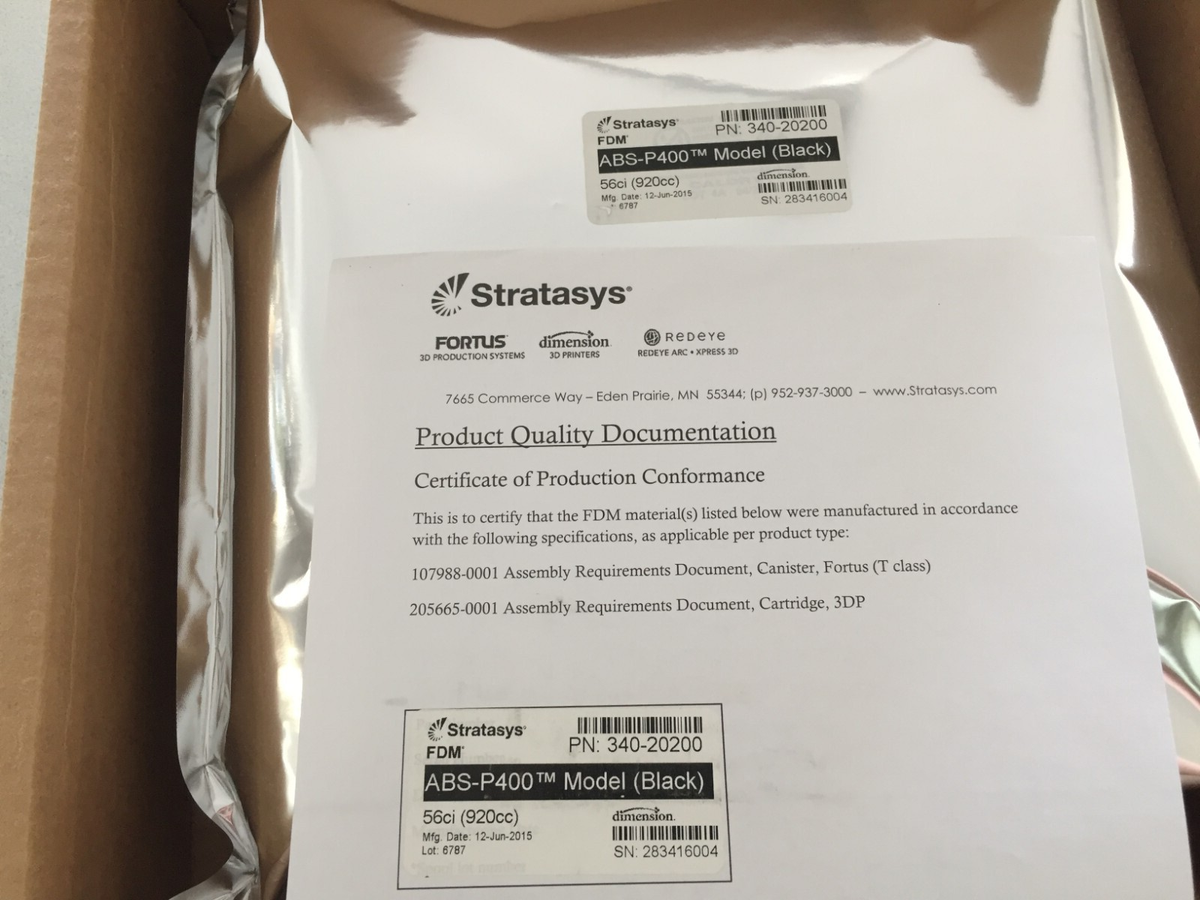 Stratasys 3d Printer Material Abs-p430 Model Black 340-21202 for