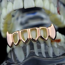 Fang Grillz Four Open Face Teeth 14k Rose Gold Plated Lower Bottom Vampire Fangs