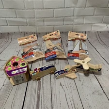 Lot Of 7  WoodShop Wooden Models Build & Play Easy Assembly Art Craft PaintKits