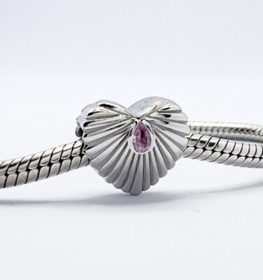 Liebe Herz Charm Bead rosa Stein echt 925 Sterling Silber  