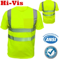 Hi Vis Safety Reflective T Shirt ANSI Class 2 High Visibility Neon Lime T-Shirts