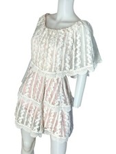 Show Me Your Mumu Ivory Lace Champagne Ruffle BOHO Dress Cap Sleeve SZ S *Read*