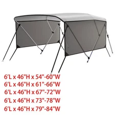 3 Bow Bimini Tops Boats Cover Awning with Removable Mesh Sidewalls Support Poles