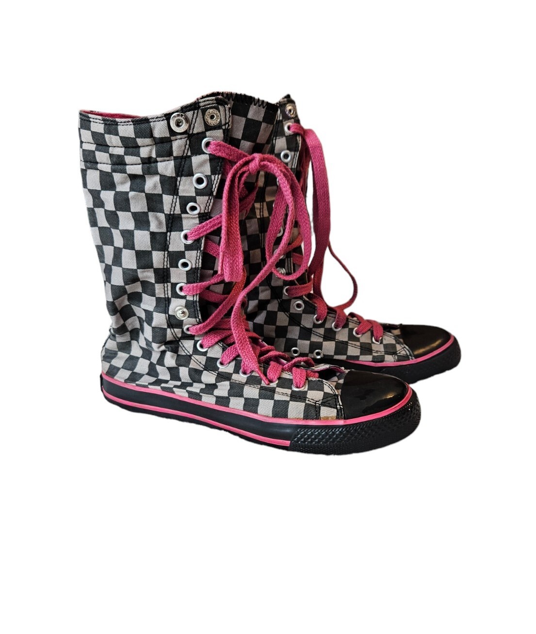 EUC Y2K Vintage Bomber Dogs Checkered Fold Down Tall High Top Sneakers Size 8