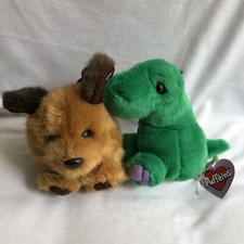 2 Puffkins - 1994 - Pickles Green Dinosaur  Fetch Dog - With Tags