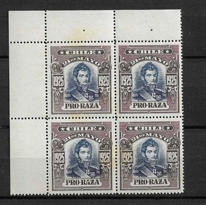 CHILE 1925 Correo Aéreo FORERUNNER PRO RAZA BLOQUE DE 4 MÁRGENES, MNH, LIGERAMENTE TONIFICADO