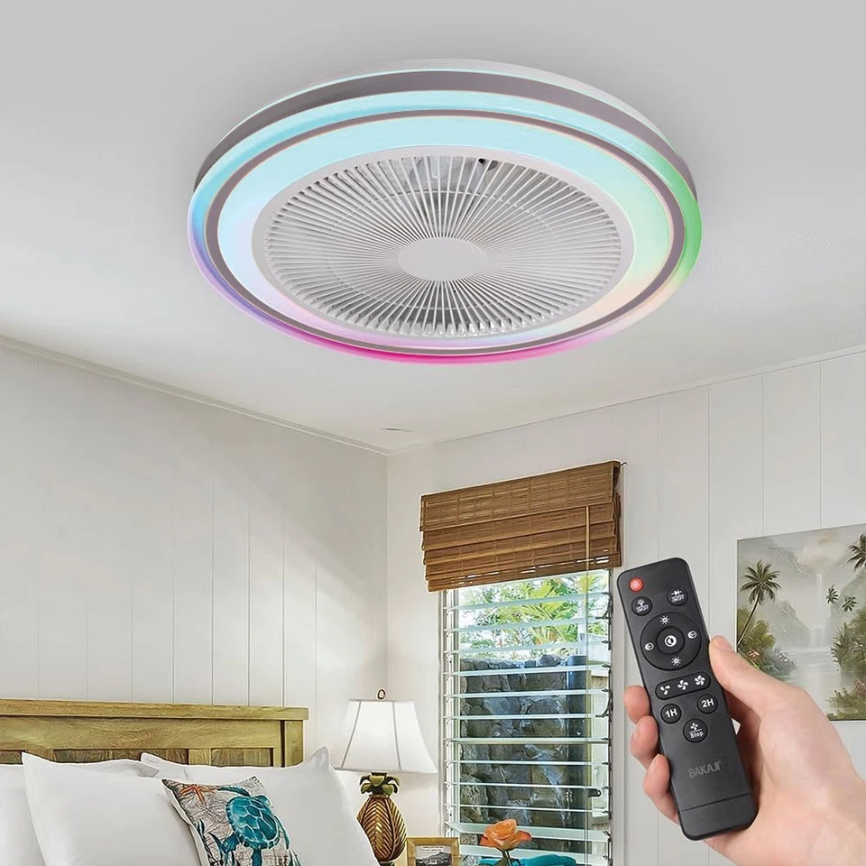 Ventilatore a Soffitto con Lampada Plafoniera LED 3 Velocità Luce RGB 80W Timer - Immagine 3 di 4