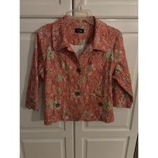 Analog Petite Coral Paisley Button Front Blazer Jacket Women's 3/4 Sleeve