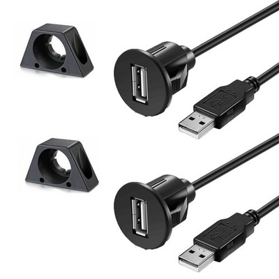 2PCS USB Male to Female AUX Flush Panel Mount Extension Cable for Car Truck Boat