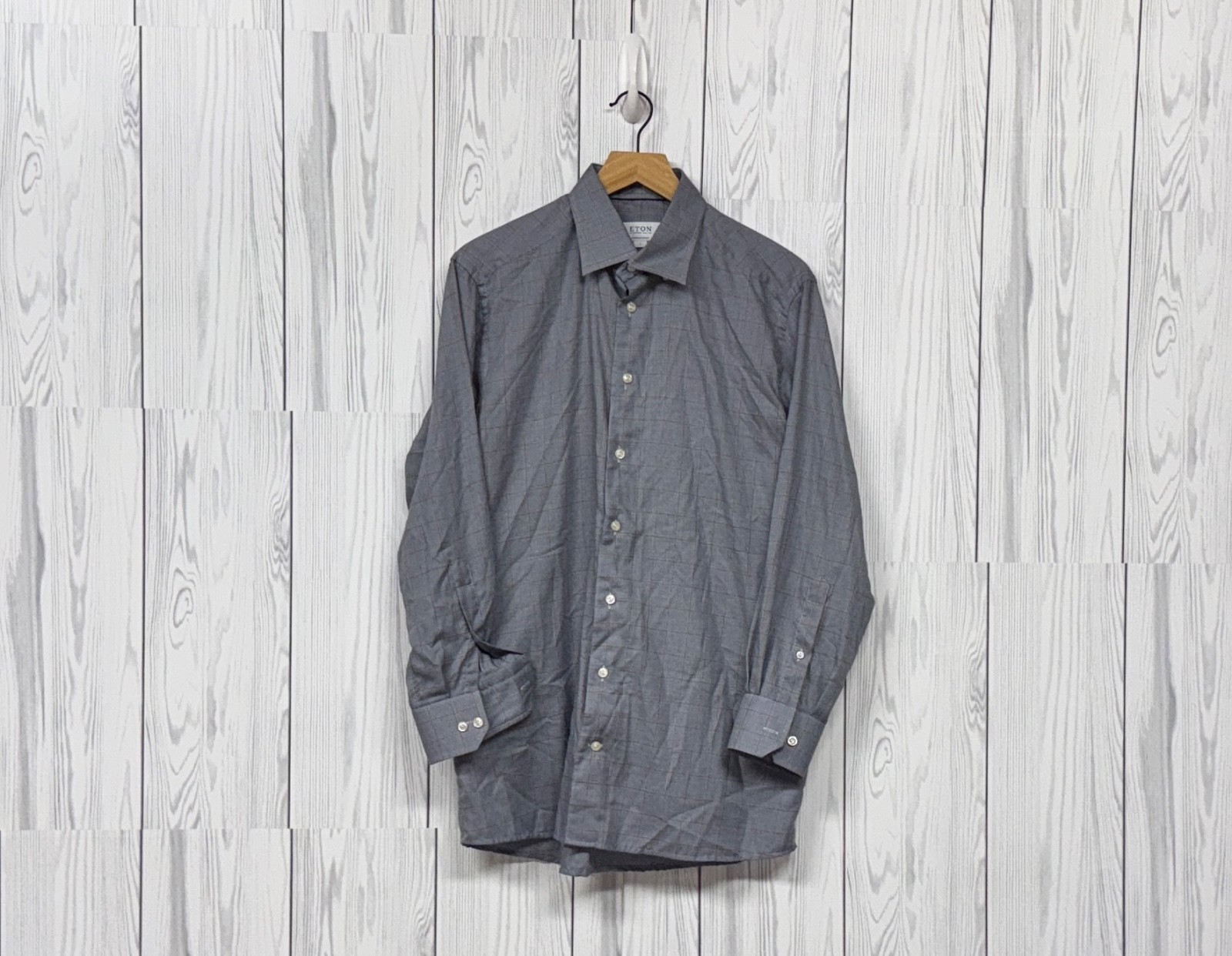 Eton dress shirt mens size 16 large button up long sleeve blue contemporay