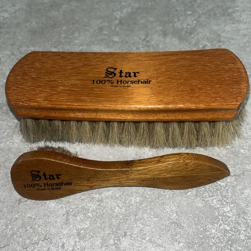 2 Star 100% Horsehair Shoe Shine  Brushes Wood handle, Made in Brazil 6.76” & 6”
