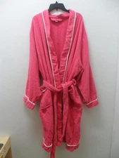 NWOT Pink W/White Piping Dreams & Co Short Terry Cotton Robe W/Pockets Size Lrg