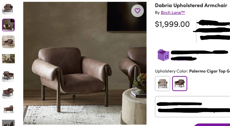 Коричневое кресло Birch Lane Dabria из натуральной кожи — обернутые подлокотники, гладкое современное St - Изображение 2 из 4