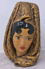Chalkware MCM Marwal By Brower Spanish Lady Bust Sculpture Gold Head Scarf 1966