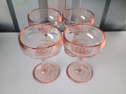 Lote de 4 copas de vino de copa de la depresión rosa melocotón cupé champán barware bar - Imagen 2 de 13