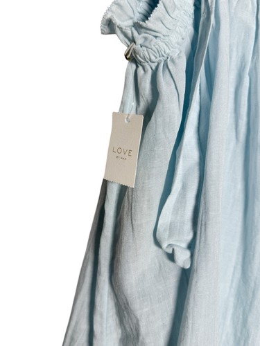Camiseta sin mangas Love by GAP para mujer mezcla de lino camisola azul bebé MEDIANA NUEVA CON ETIQUETAS - Imagen 3 de 5