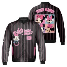 Personalized Minnie Mouse Face Mickey  Friends Black Pink Bomber Jacket