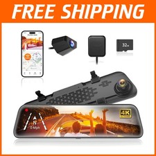 S 12" 4K Mirror Dash Cam Backup Camera, WiFi GPS