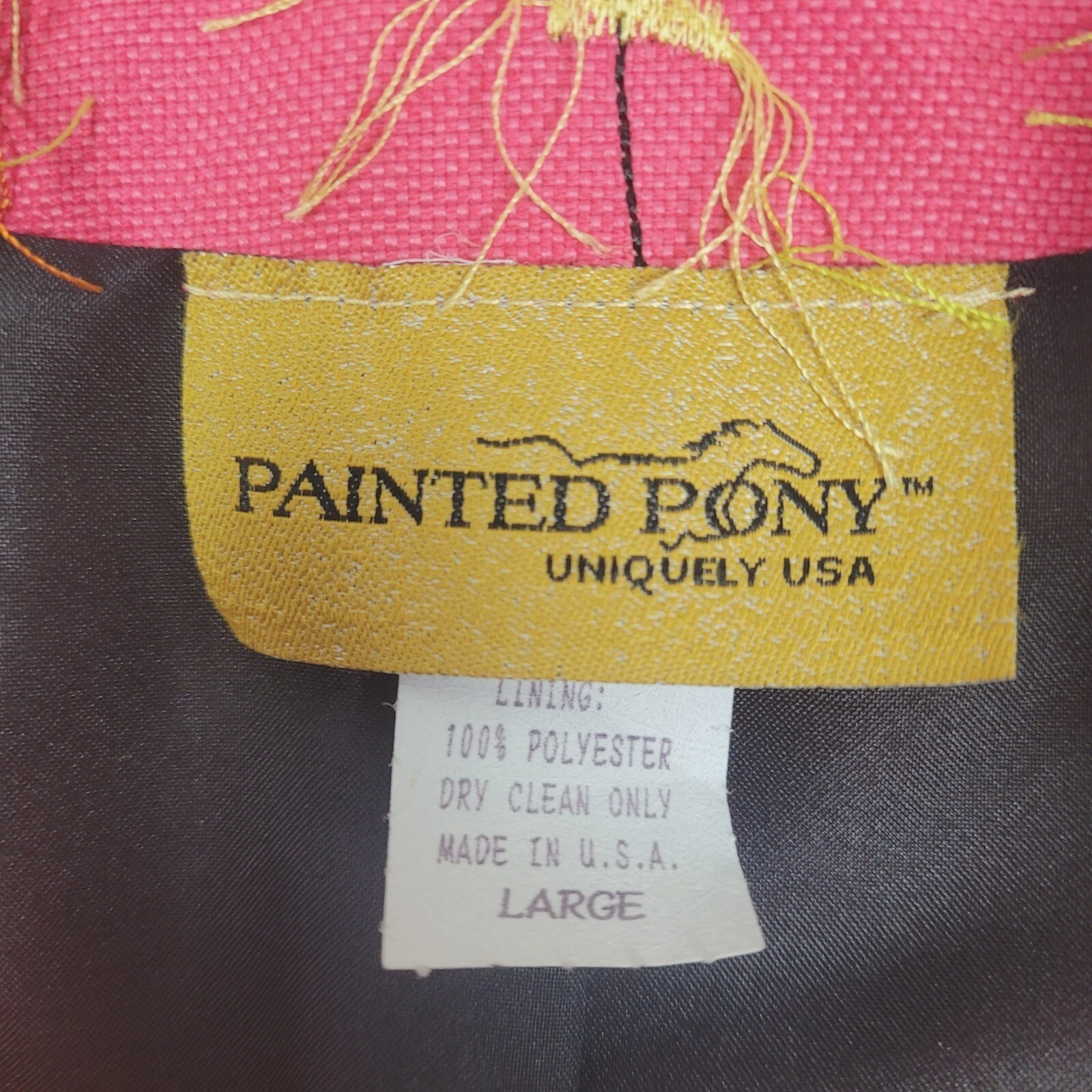 Giacca vintage dipinta Pony Filly Peony donna L rosa due bottoni western boho