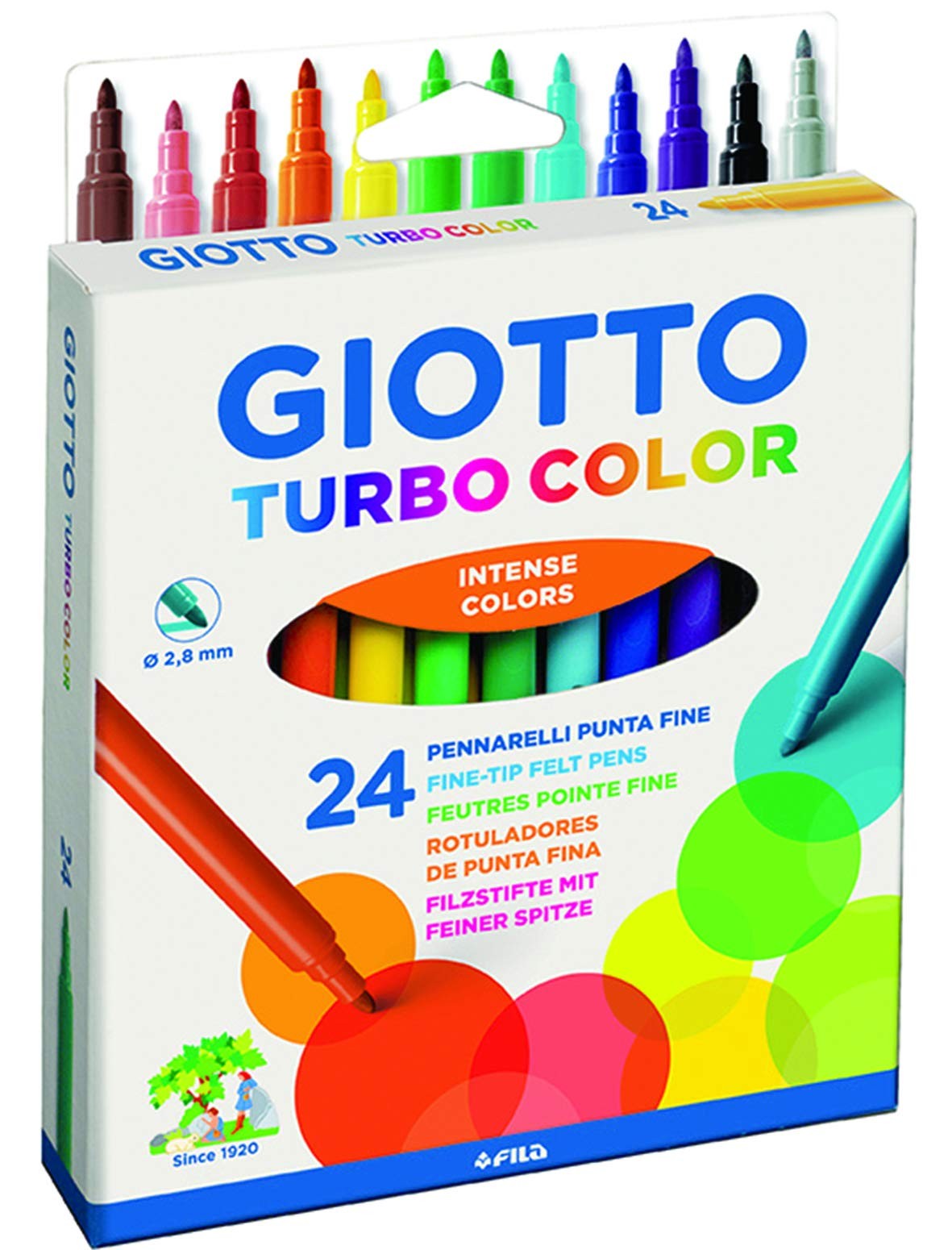 GIOTTO Turbocolor Felt Tip Fibre Pens, 1 count (Pack of 24), Assorted Colours